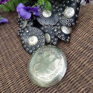 vintage 80s sterling silver boho black leather belt 🎈HOST PICK🎈